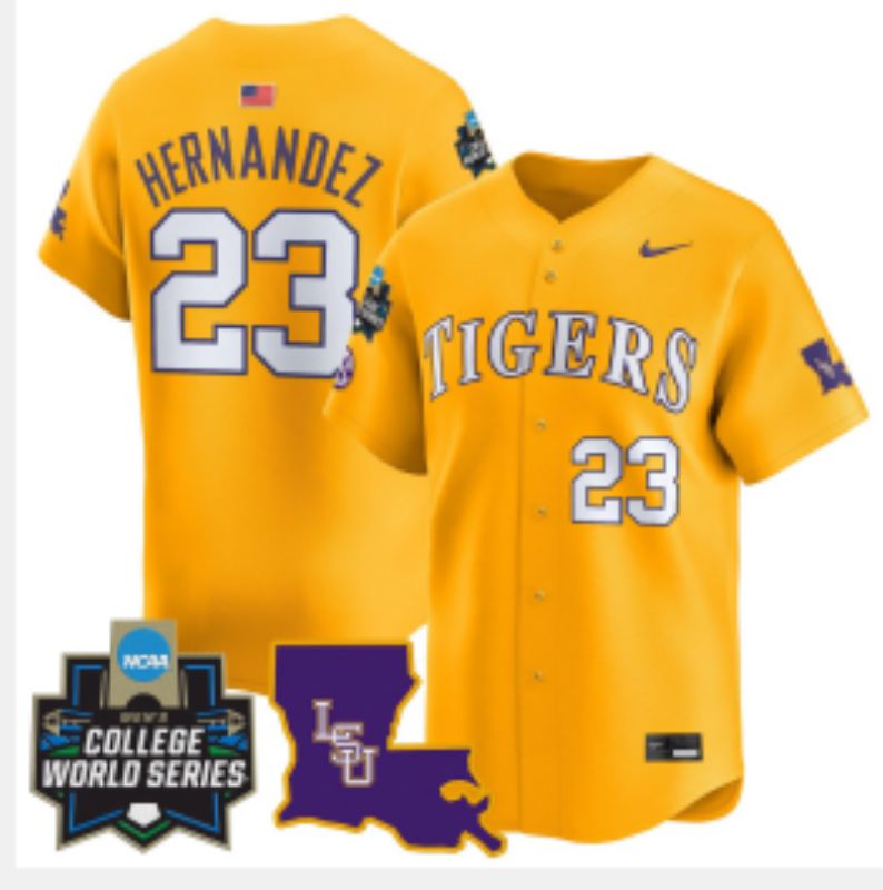 Men 2025 LSU Tigers #23 Hernandez Yellow Nike Joint Name Nike NCAA Jersey style 3->ncaa teams->NCAA Jersey
